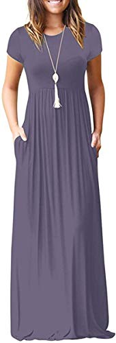 DEARCASE Maxi Dress for Women Black Medium Crewneck Short Sleeves Wedding Guest A-line Casual Party Vintage Spring Summer Beach Long Dresses with Pockets