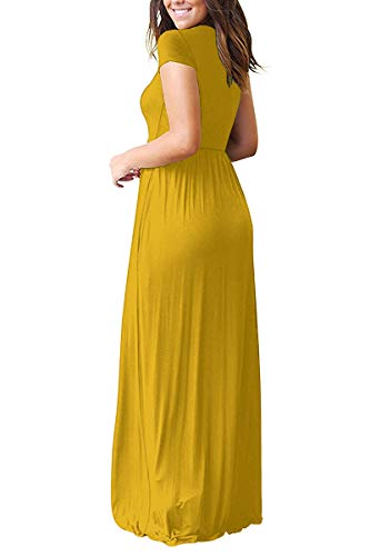 DEARCASE Maxi Dress for Women Black Medium Crewneck Short Sleeves Wedding Guest A-line Casual Party Vintage Spring Summer Beach Long Dresses with Pockets