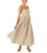 chouyatou Women's Striped Back Smocked Maxi Dress Sexy Spaghetti Strap Cut Out Flowy Swing Long Dress (Small, Apricot)