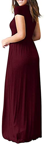 DEARCASE Maxi Dress for Women Black Medium Crewneck Short Sleeves Wedding Guest A-line Casual Party Vintage Spring Summer Beach Long Dresses with Pockets