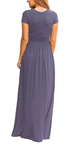 DEARCASE Maxi Dress for Women Black Medium Crewneck Short Sleeves Wedding Guest A-line Casual Party Vintage Spring Summer Beach Long Dresses with Pockets