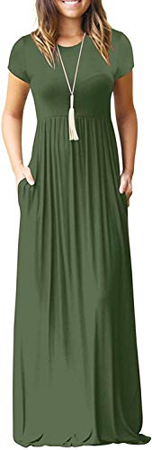 DEARCASE Maxi Dress for Women Black Medium Crewneck Short Sleeves Wedding Guest A-line Casual Party Vintage Spring Summer Beach Long Dresses with Pockets