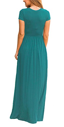 DEARCASE Maxi Dress for Women Black Medium Crewneck Short Sleeves Wedding Guest A-line Casual Party Vintage Spring Summer Beach Long Dresses with Pockets