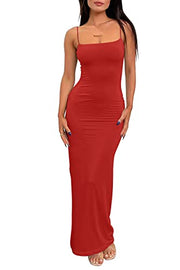 LILLUSORY Womens Summer Casual Slip Dresses Spaghetti Strap Bodycon Maxi Dress