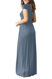 DEARCASE Maxi Dress for Women Black Medium Crewneck Short Sleeves Wedding Guest A-line Casual Party Vintage Spring Summer Beach Long Dresses with Pockets