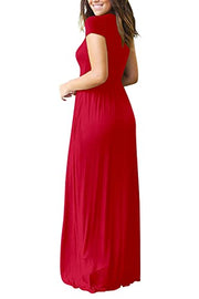 DEARCASE Maxi Dress for Women Black Medium Crewneck Short Sleeves Wedding Guest A-line Casual Party Vintage Spring Summer Beach Long Dresses with Pockets