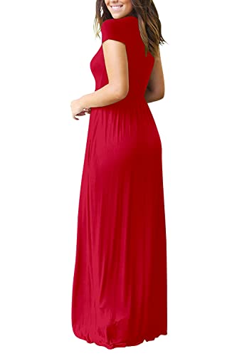 DEARCASE Maxi Dress for Women Black Medium Crewneck Short Sleeves Wedding Guest A-line Casual Party Vintage Spring Summer Beach Long Dresses with Pockets