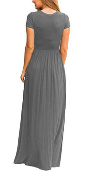 DEARCASE Maxi Dress for Women Black Medium Crewneck Short Sleeves Wedding Guest A-line Casual Party Vintage Spring Summer Beach Long Dresses with Pockets