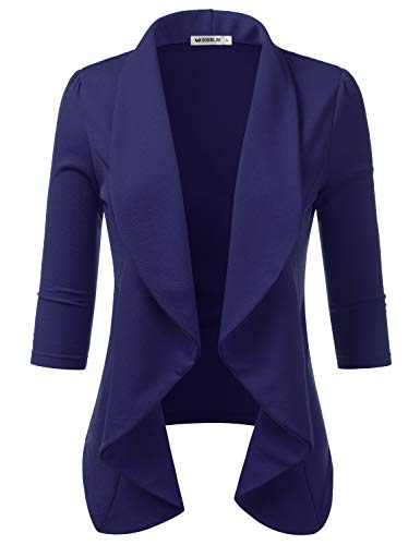 DOUBLJU Lightweight Thin 3/4 Sleeve Open Front Blazer Business Casual Deconstructed Jackets for Womens Clothes with Plus Size