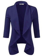 DOUBLJU Lightweight Thin 3/4 Sleeve Open Front Blazer Business Casual Deconstructed Jackets for Womens Clothes with Plus Size