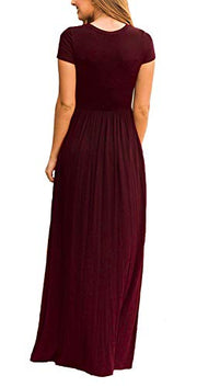 DEARCASE Maxi Dress for Women Black Medium Crewneck Short Sleeves Wedding Guest A-line Casual Party Vintage Spring Summer Beach Long Dresses with Pockets