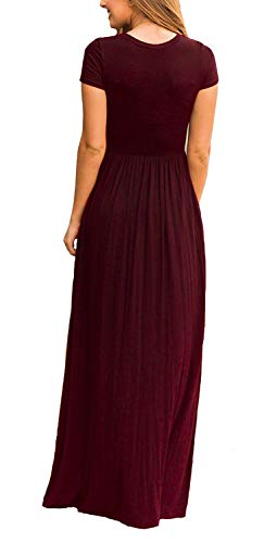 DEARCASE Maxi Dress for Women Black Medium Crewneck Short Sleeves Wedding Guest A-line Casual Party Vintage Spring Summer Beach Long Dresses with Pockets