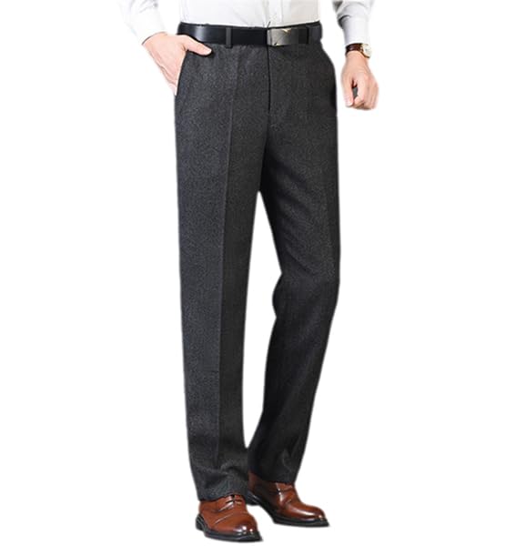 Men's Classic Fit Wool Plaid Dress Pants Double Pleated Loose Trousers High Waisted(LSBT 42)