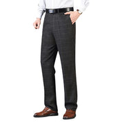 Men's Classic Fit Wool Plaid Dress Pants Double Pleated Loose Trousers High Waisted(LSBT 42)