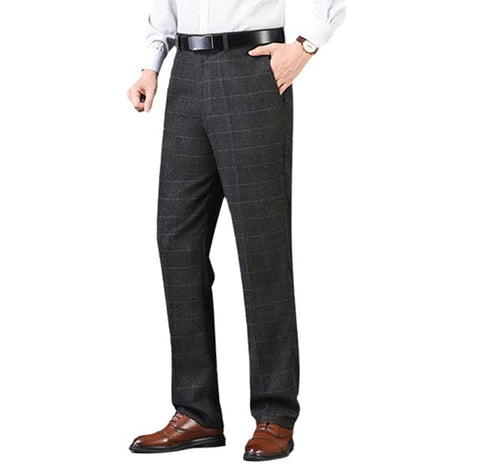Men's Classic Fit Wool Plaid Dress Pants Double Pleated Loose Trousers High Waisted(LSBT 42)
