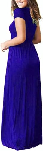 DEARCASE Maxi Dress for Women Black Medium Crewneck Short Sleeves Wedding Guest A-line Casual Party Vintage Spring Summer Beach Long Dresses with Pockets