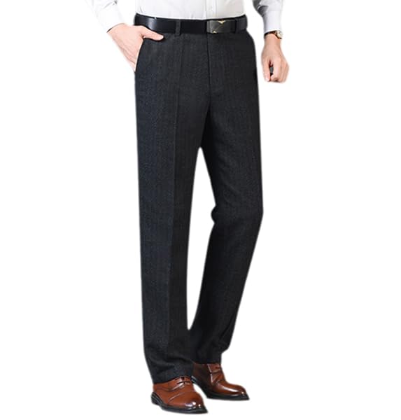 Men's Classic Fit Wool Plaid Dress Pants Double Pleated Loose Trousers High Waisted(LSBT 42)