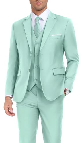 Men's Suit Slim Fit 3 Piece Wedding Dress Tux Suit Set Two Buttons Business Suits Blazer Jacket Vest Pants with Tie