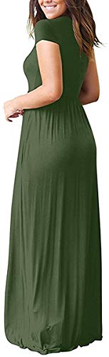 DEARCASE Maxi Dress for Women Black Medium Crewneck Short Sleeves Wedding Guest A-line Casual Party Vintage Spring Summer Beach Long Dresses with Pockets