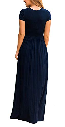 DEARCASE Maxi Dress for Women Black Medium Crewneck Short Sleeves Wedding Guest A-line Casual Party Vintage Spring Summer Beach Long Dresses with Pockets