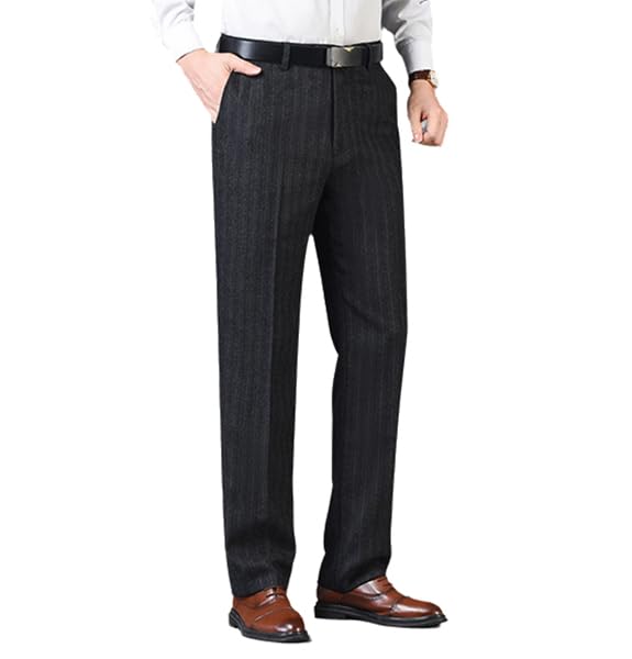 Men's Classic Fit Wool Plaid Dress Pants Double Pleated Loose Trousers High Waisted(LSBT 42)