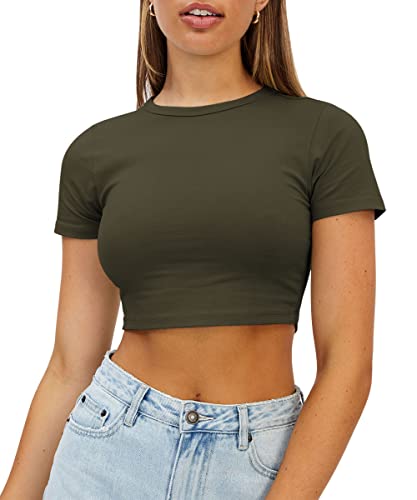 WYNNQUE Womens Crop Tops Cute Summer Scoop Neck Basic Tees Slim Fit Trendy Short Sleeve T Shirts for Teen Girls 2025