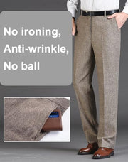 Men's Classic Fit Wool Plaid Dress Pants Double Pleated Loose Trousers High Waisted(LSBT 42)