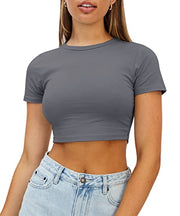 WYNNQUE Womens Crop Tops Cute Summer Scoop Neck Basic Tees Slim Fit Trendy Short Sleeve T Shirts for Teen Girls 2025