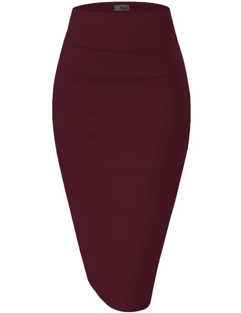 Hybrid & Company Women's Premium Nylon Ponte Stretch High Waist Pencil Suit Skirt Below Knee