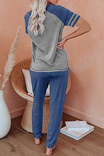 AUTOMET Lounge Sets For Women Two Piece Outfits Loungewear Short Sleeve Crewneck Jogger Pajama Set Sweatpants Tracksuit