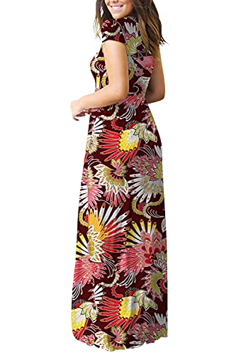 DEARCASE Maxi Dress for Women Black Medium Crewneck Short Sleeves Wedding Guest A-line Casual Party Vintage Spring Summer Beach Long Dresses with Pockets