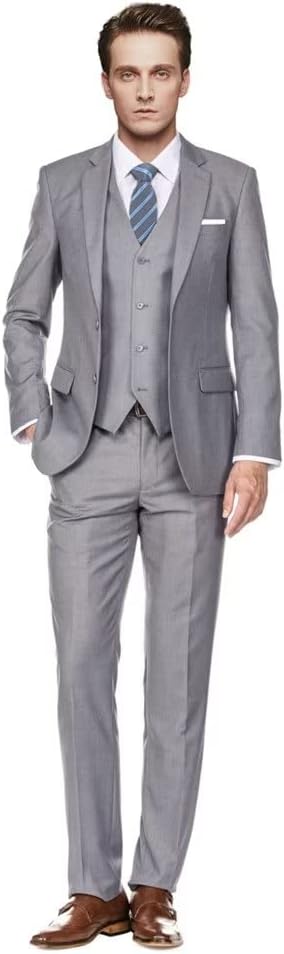 Men's Slim Fit 3 Piece Suit Two Button Business Wedding Dress Tux Suit Set Jacket Vest Pants with Tie