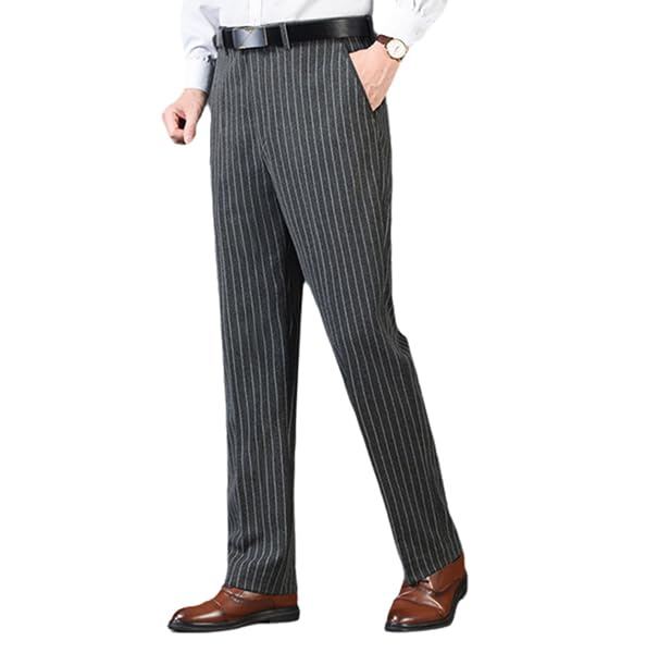 Men's Classic Fit Wool Plaid Dress Pants Double Pleated Loose Trousers High Waisted(LSBT 42)