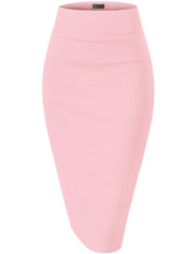Hybrid & Company Women's Premium Nylon Ponte Stretch High Waist Pencil Suit Skirt Below Knee