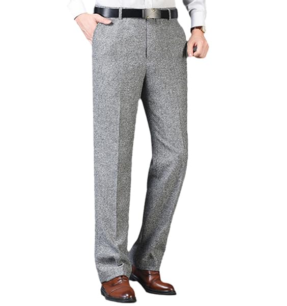 Men's Classic Fit Wool Plaid Dress Pants Double Pleated Loose Trousers High Waisted(LSBT 42)