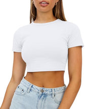 WYNNQUE Womens Crop Tops Cute Summer Scoop Neck Basic Tees Slim Fit Trendy Short Sleeve T Shirts for Teen Girls 2025