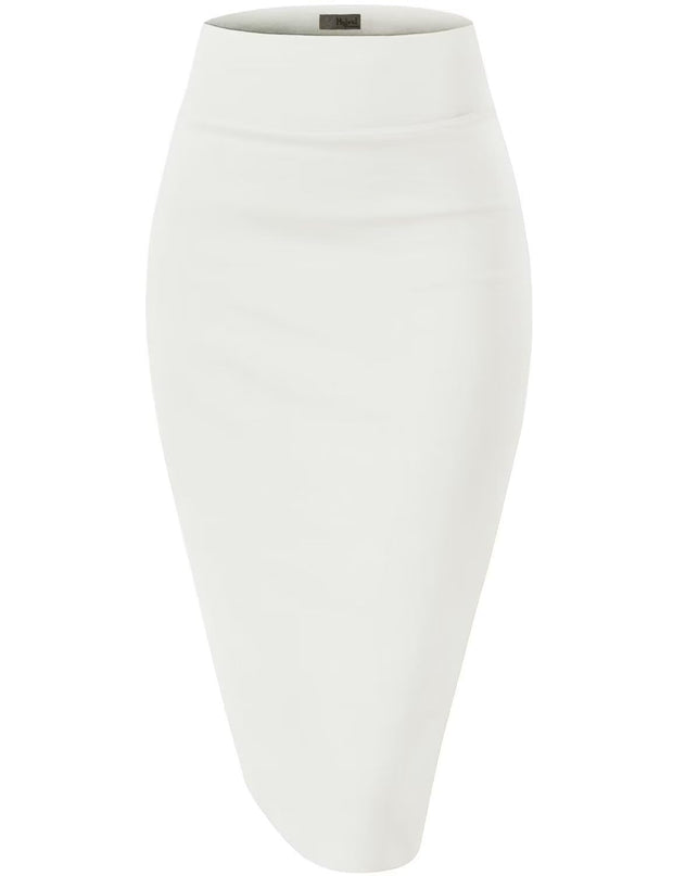 Hybrid & Company Women's Premium Nylon Ponte Stretch High Waist Pencil Suit Skirt Below Knee
