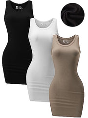 3 Piece Womens Summer Ribbed Tank Dress Scoop Neck Sleeveless Tank Top Dresses Basic Bodycon Mini Dress