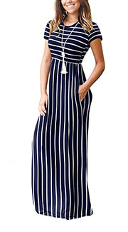 DEARCASE Maxi Dress for Women Black Medium Crewneck Short Sleeves Wedding Guest A-line Casual Party Vintage Spring Summer Beach Long Dresses with Pockets