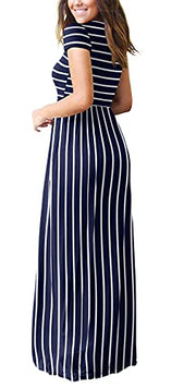 DEARCASE Maxi Dress for Women Black Medium Crewneck Short Sleeves Wedding Guest A-line Casual Party Vintage Spring Summer Beach Long Dresses with Pockets