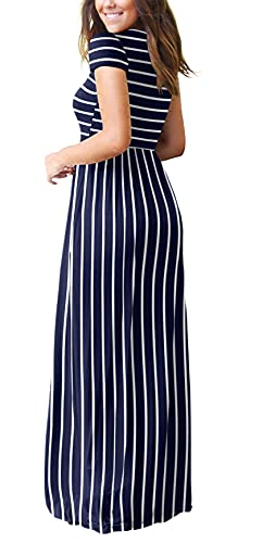 DEARCASE Maxi Dress for Women Black Medium Crewneck Short Sleeves Wedding Guest A-line Casual Party Vintage Spring Summer Beach Long Dresses with Pockets