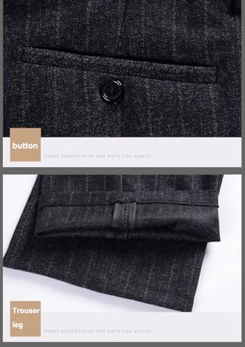 Men's Classic Fit Wool Plaid Dress Pants Double Pleated Loose Trousers High Waisted(LSBT 42)
