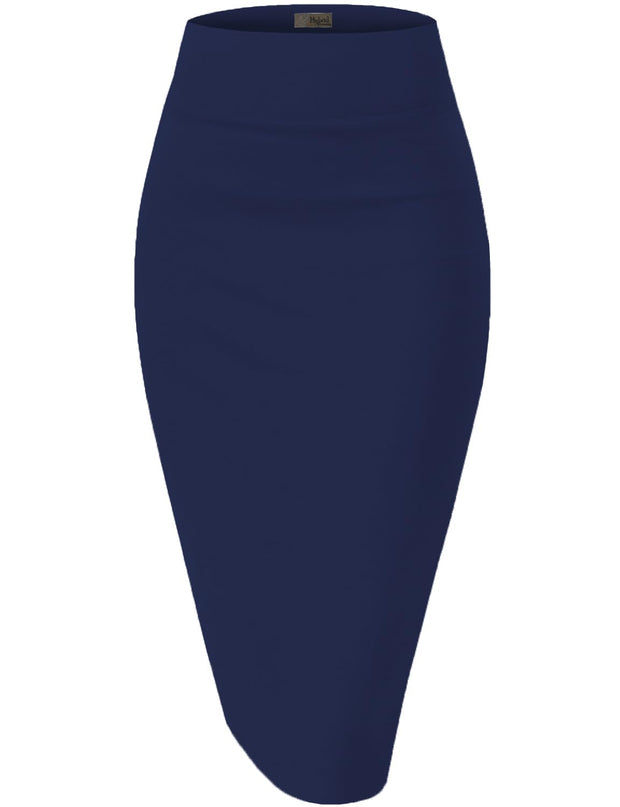 Hybrid & Company Women's Premium Nylon Ponte Stretch High Waist Pencil Suit Skirt Below Knee