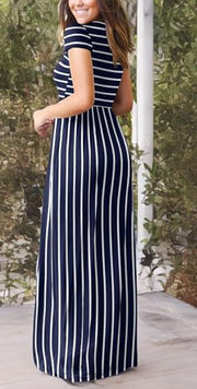 DEARCASE Maxi Dress for Women Black Medium Crewneck Short Sleeves Wedding Guest A-line Casual Party Vintage Spring Summer Beach Long Dresses with Pockets