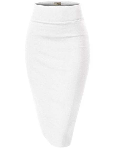 Hybrid & Company Women's Premium Nylon Ponte Stretch High Waist Pencil Suit Skirt Below Knee
