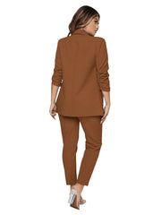 SweatyRocks Women's 2 Piece Solid Ruched Sleeve Blazer and Pants Business Office Suit Set