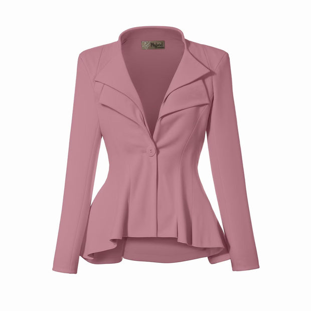 Hybrid & Company Women's Casual Work Office Dressy Double Lapel Single Button Peplum Comfortable Blazer