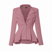 Hybrid & Company Women's Casual Work Office Dressy Double Lapel Single Button Peplum Comfortable Blazer