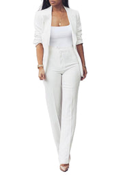 HuiSiFang Womens Fall Fashion 2 Piece Blazer Sets Open Front Blazers and Slim Fit Pants Suits Set