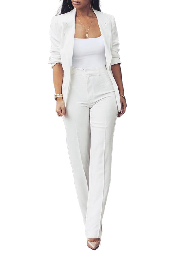 HuiSiFang Womens Fall Fashion 2 Piece Blazer Sets Open Front Blazers and Slim Fit Pants Suits Set